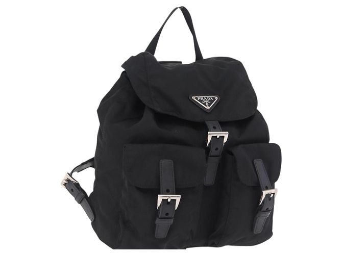 PRADA Backpack Nylon Black Silver Auth 204626V Silvery