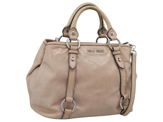 Bolso de mano Miu Miu de cuero 2way Beige Silver Auth 167730A Plata