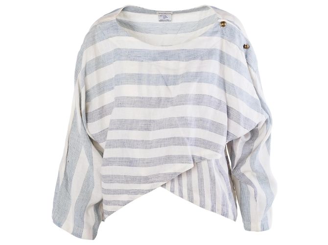 Blusa drapeada de lino a rayas Gianni Versace Blanco