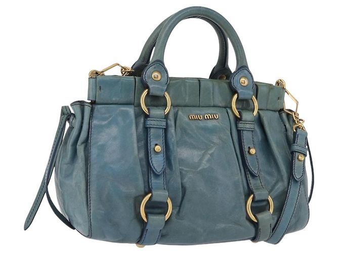 Sac à main Miu Miu Matelassé Vitellolux 2way Vert Or Auth 202508V Doré