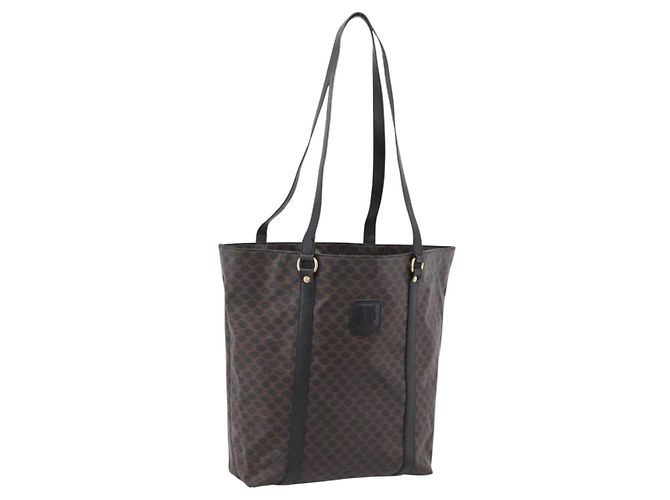 Céline Borsa Tote CELINE Macadam Canvas PVC Pelle Nero Oro Auth 206804 D'oro