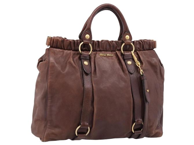 Miu Miu Handtasche Leder 2way Braun Gold Authentisch BA15765V Golden