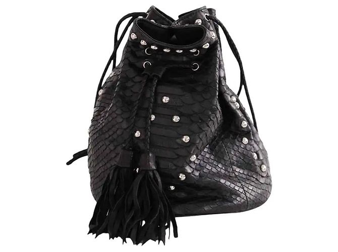 Borsa a secchiello Claris Virot in pelle esotica nera Nero