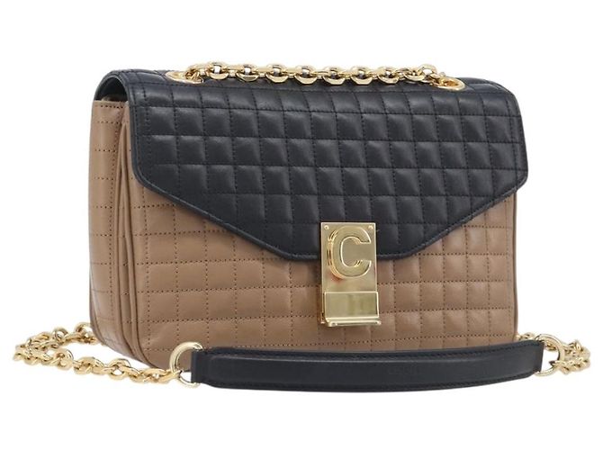 Céline Borsa a tracolla con catena CELINE Pelle Marrone Oro Auth LN054V D'oro