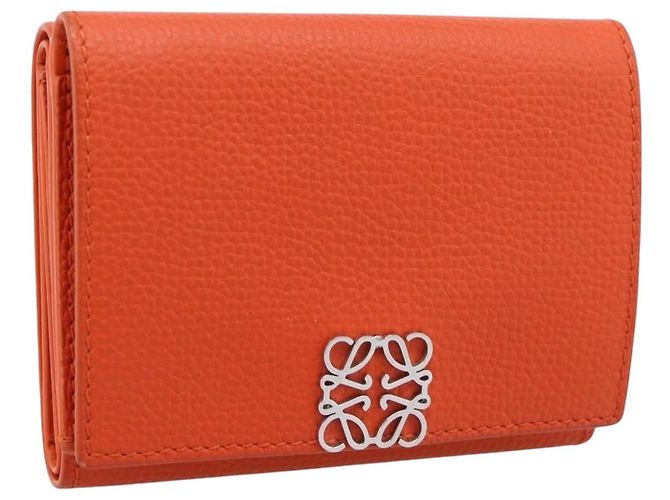 Portefeuille Compact LOEWE Cuir Orange Argent Auth 207651V Argenté