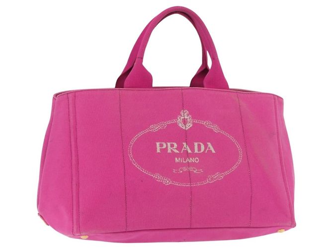 Sac à main PRADA Canapa L Canvas Rose Or Auth 206733A Doré