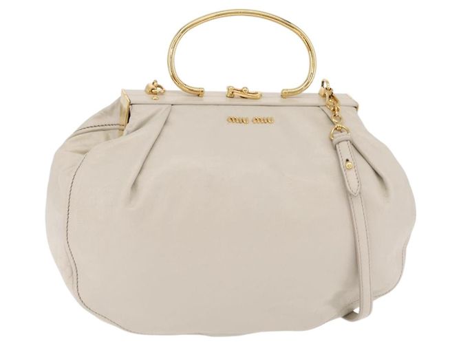 Sac à main Miu Miu en cuir 2way White Gold Auth 167659M Blanc Doré