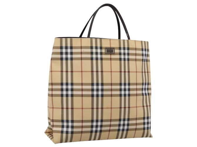 Borsa Tote BURBERRY Nova Check PVC Beige Silver Auth 205379 Argento