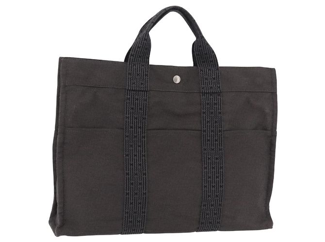 Hermès Sac à main HERMES Her Line MM Canvas Gris Argent Auth 202502A Marron Argenté