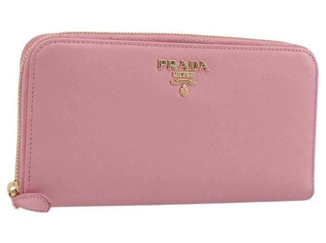 Saffiano Cartera larga PRADA de piel Safiano Pink Gold Auth 206818A Rosa Dorado