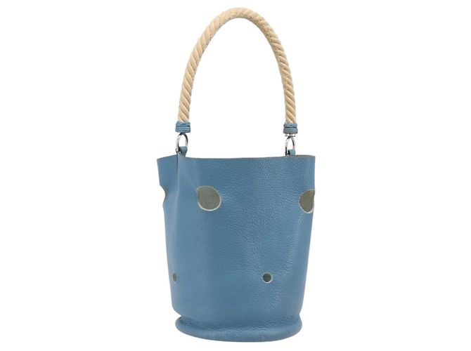 Hermès Bolsa de ombro HERMES Manjoire em couro azul claro prata Auth fm5461A