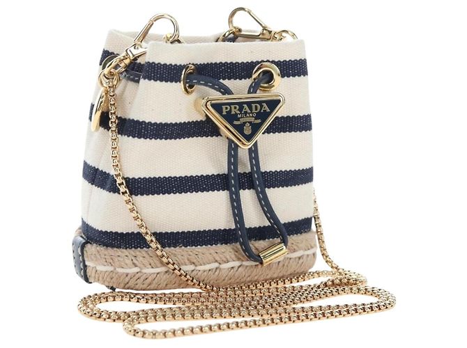 PRADA Pochette a spalla con catena Canvas Navy Gold Auth LN217M D'oro Blu navy