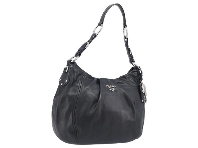 PRADA Shoulder Bag Leather Black Silver BR4519 Auth am12738V Silvery