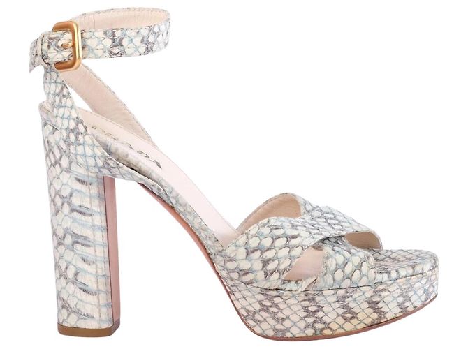 Prada Snakeskin Platform Ankle-Strap Sandals Black