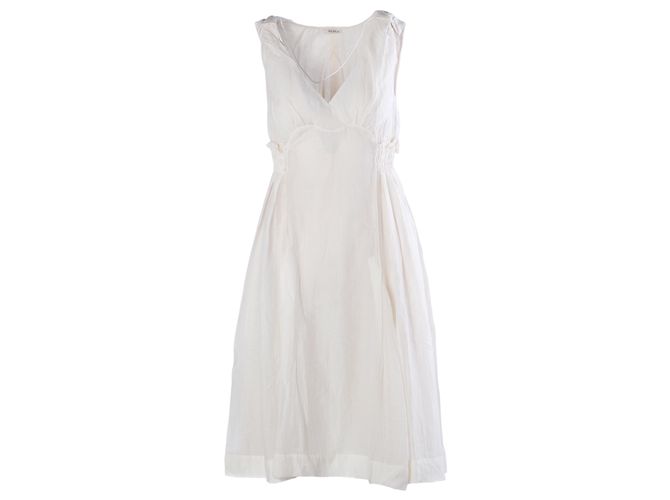 Vestido midi Miu Miu 2007 em seda e algodão com cintura smock Cru