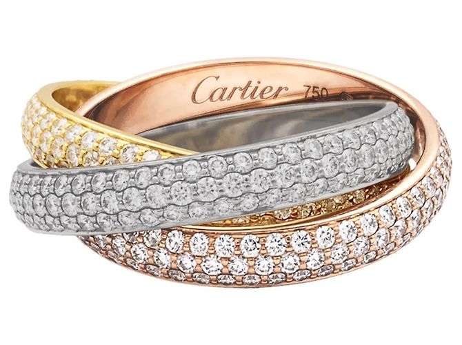 Anello Cartier, "Trinity", tre anelli in tre toni d'oro e diamanti.