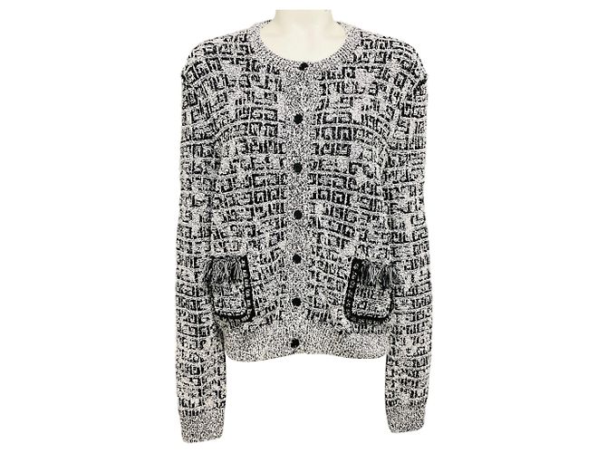 Givenchy Rundhals-Cardigan mit 4G-Motiv Schwarz / Weiß