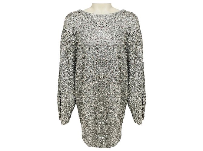 Isabel Marant Mini-Cocktailkleid mit silbernen Pailletten, Perlen und Strass
