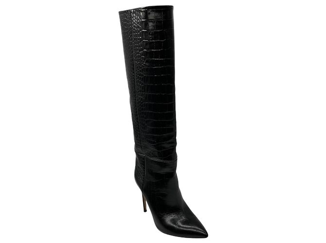 Paris Texas Black Embossed Leather High Heeled Tall Boots