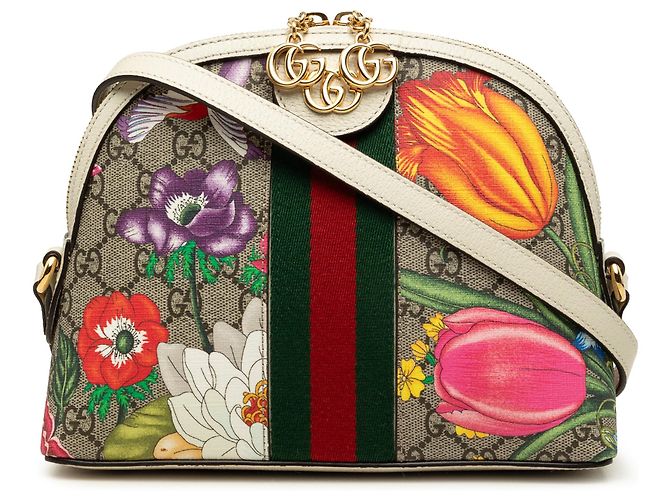 Borsa a tracolla Gucci Small GG Supreme Web Flora Ophidia Dome Beige