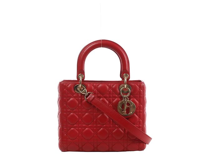 Dior Lady Dior Cannage Leather 2Way Handbag Red Rouge