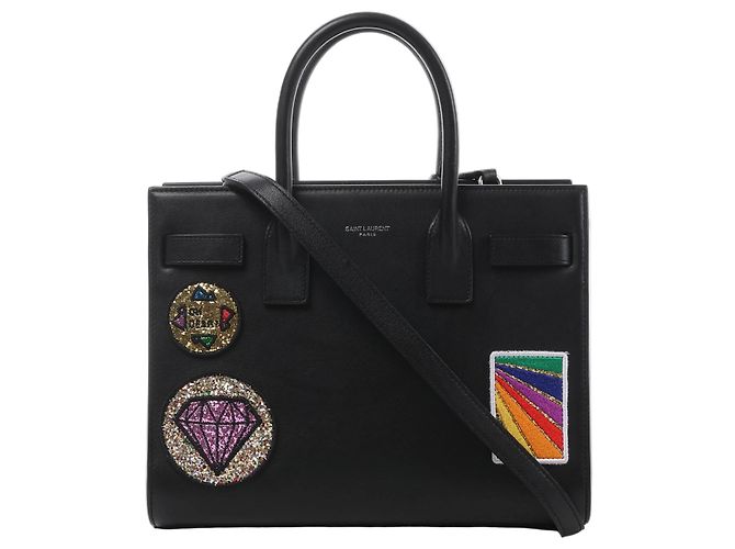 Autre Marque Saint Laurent Paris Sac de Jour Small Multi-Patch Leather 2Way Handbag in Black Noir