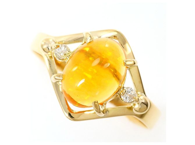 Autre Marque Anel aliança em ouro amarelo 14K com diamante e opala Dourado
