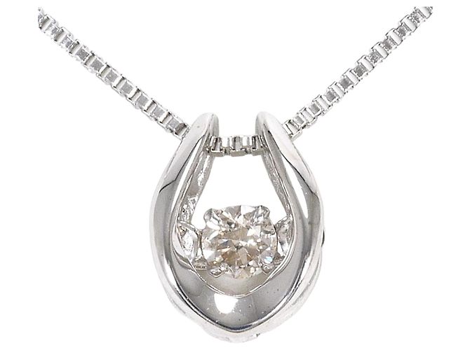Autre Marque Collar de oro blanco 18K con diamante Dorado
