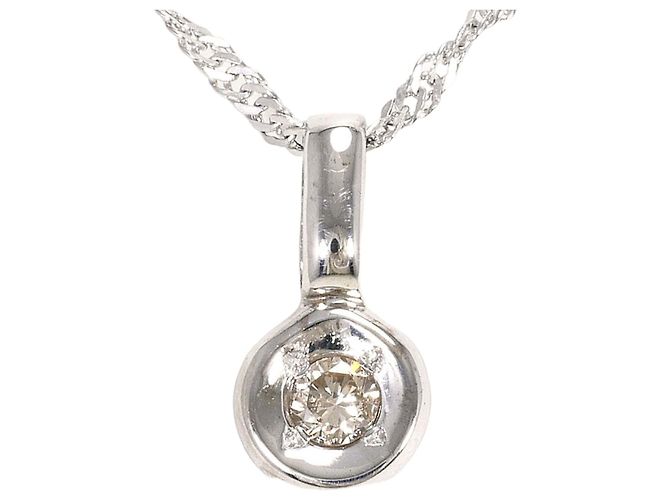 Autre Marque Collar de oro blanco 14K con diamante Dorado