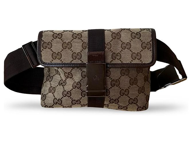 Gucci Bum Bag Black GG Canvas Silver Silvery