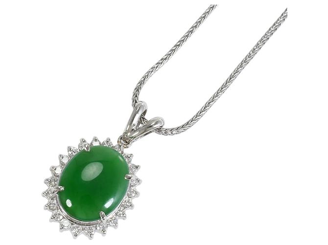 Autre Marque Collana in platino con diamante e giadaite