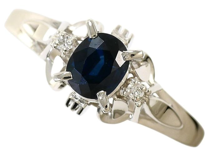 Autre Marque Platin-Ehering mit Diamant und Saphir