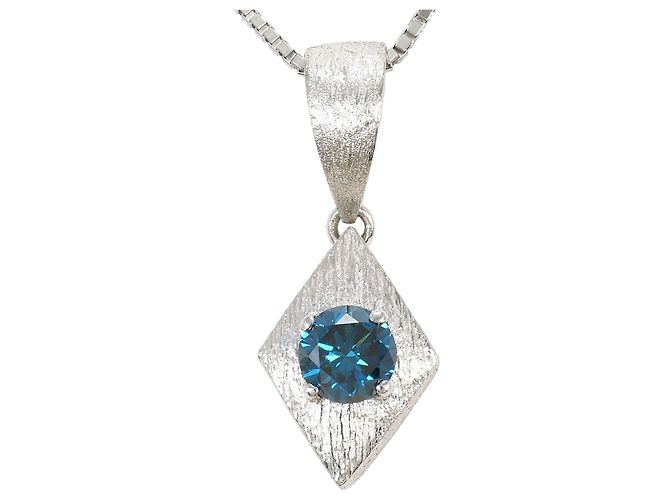 Autre Marque Collar de oro blanco 18K con diamante azul Dorado