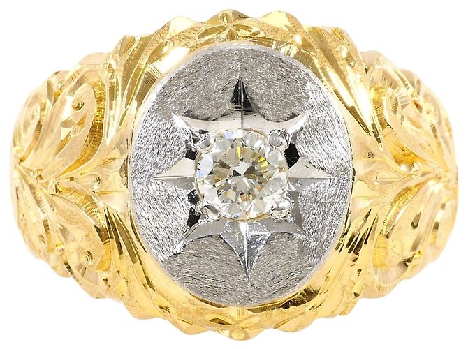 Autre Marque Anillo alianza de platino y oro amarillo con diamante Dorado