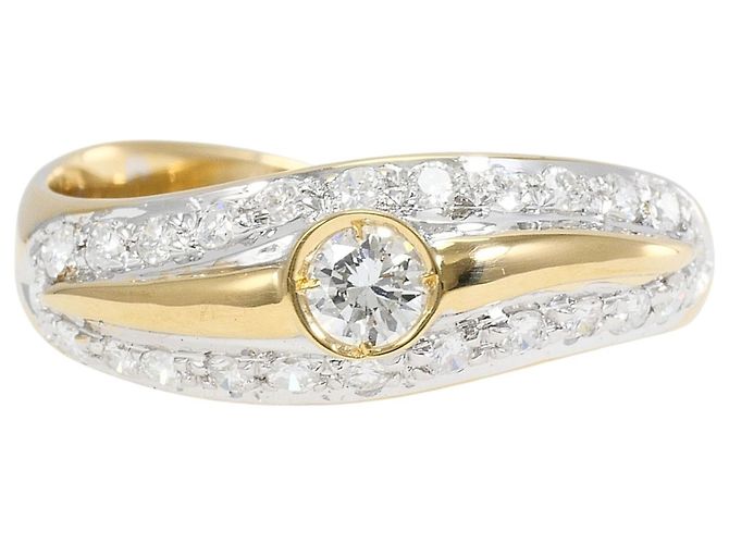 Autre Marque Anel aliança em ouro 18K com diamante Dourado