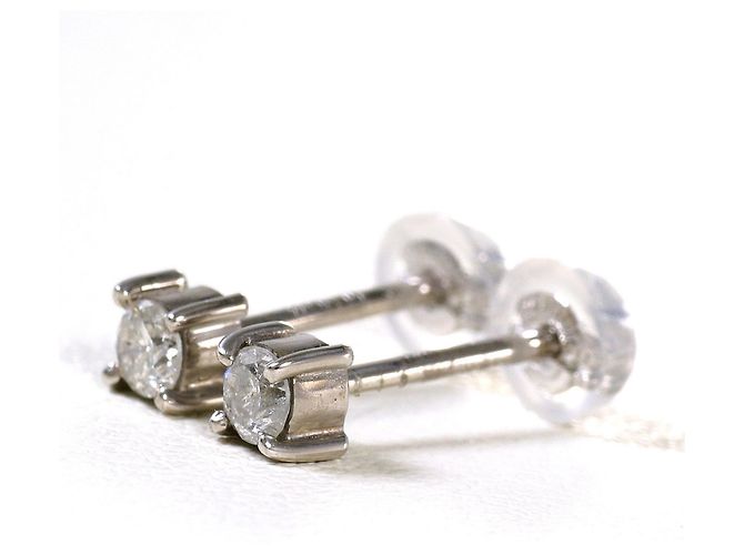 Autre Marque Pendientes de botón en oro blanco de 14K con diamantes Dorado
