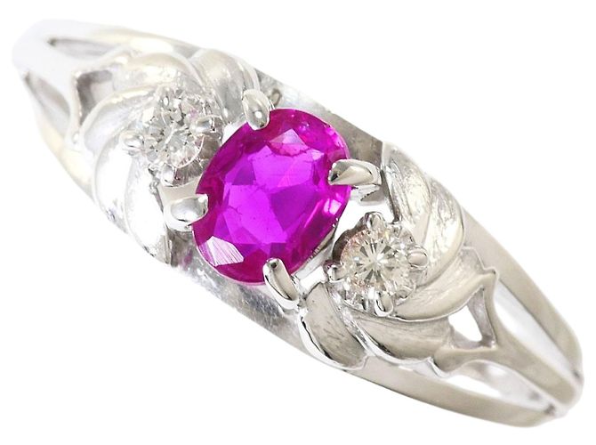 Autre Marque 14K White Gold Band Ring with Ruby and Diamond Golden