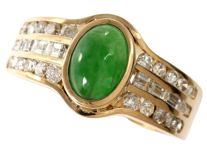 Autre Marque Anello a fascia in oro giallo con giadaite e diamante D'oro