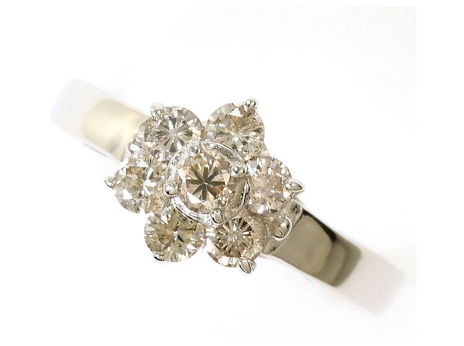 Autre Marque Platin-Ehering mit braunen Diamanten