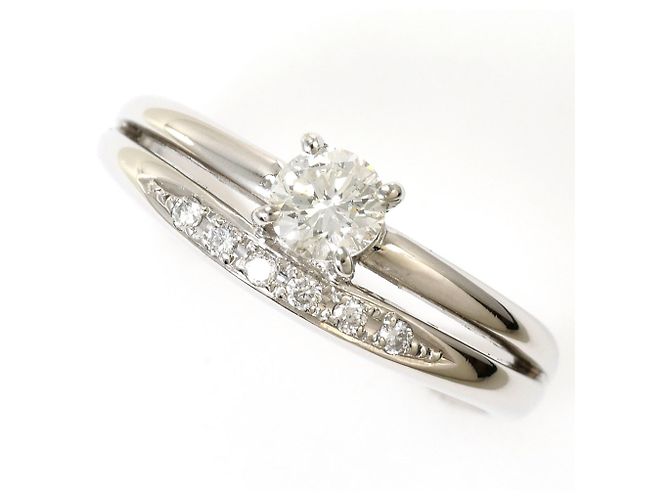 Autre Marque Platinum Band Ring with Diamond