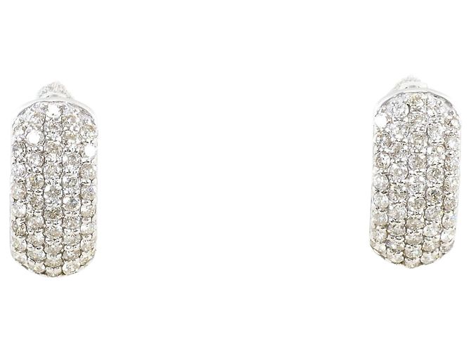 Autre Marque Pendientes de aro en oro blanco de 18K con diamantes Dorado