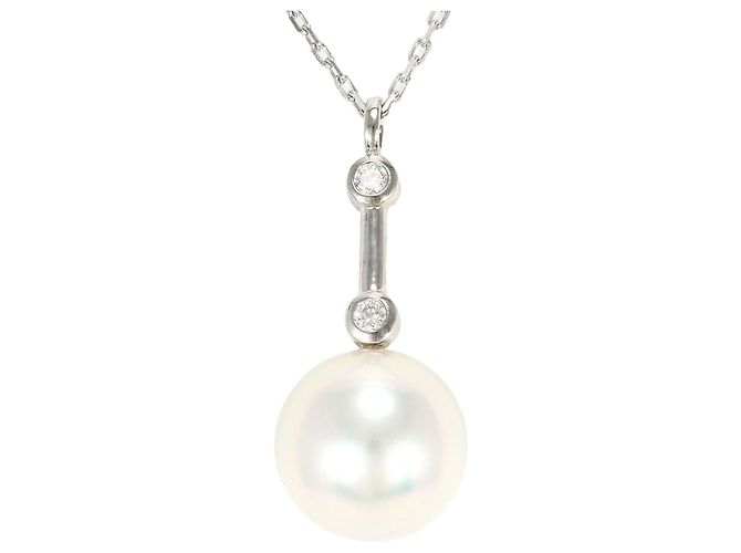 Autre Marque Colar em ouro branco 18K com diamante e pérola Dourado
