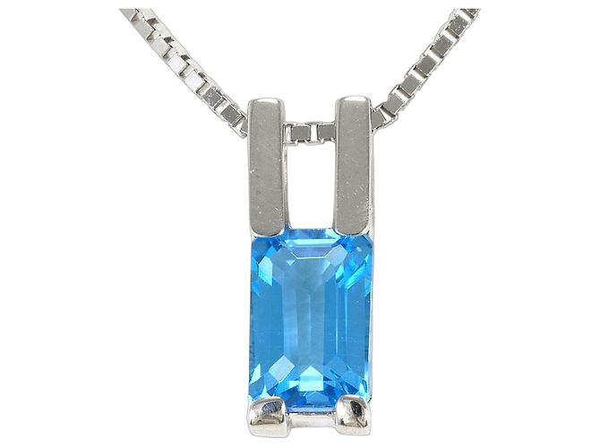 Autre Marque 14K Weißgold-Halskette mit blauem Topas Golden