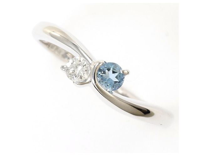 Autre Marque Ehering aus 14K Weißgold mit Aquamarin und Diamant Golden