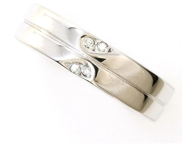 Autre Marque Anel aliança em ouro branco 14K com diamante Dourado