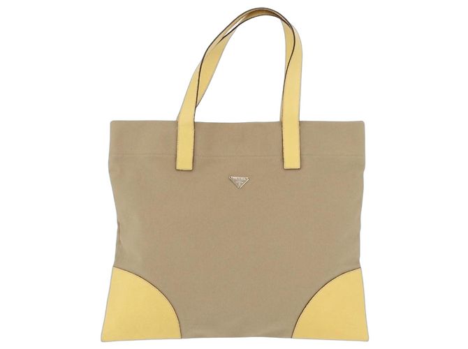 Prada Lux Convertible Open Tote Canvas and leather Beige