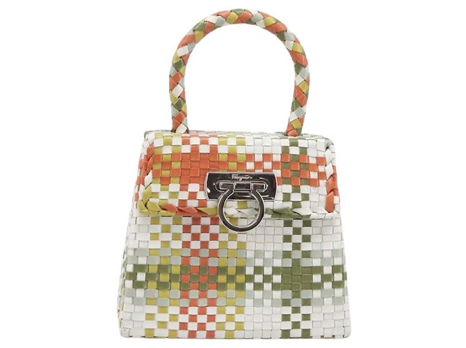 Salvatore Ferragamo Gancini Top Handle Woven Leather Small Mehrfarben