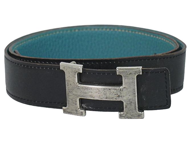 Hermès Cinto Reversível Hermes Constance em Couro com Ferragens Guilloche Medium Preto