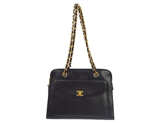 Chanel Vintage Front Pocket Quilted Caviar Medium Noir