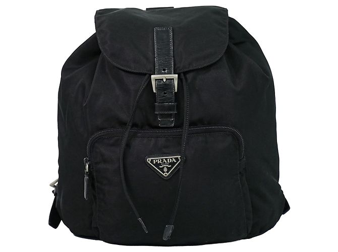 Prada Nylon con hebilla y bolsillo frontal Negro